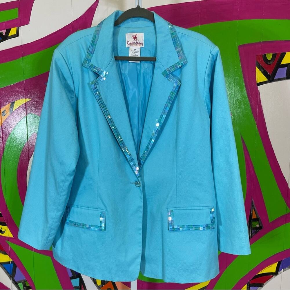 Quacker Factory, Blue Glitzy Beaded Blazer. Size 2X. In good used condition!